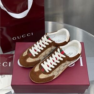 Gucci Tan and Cream Logo Sneakers